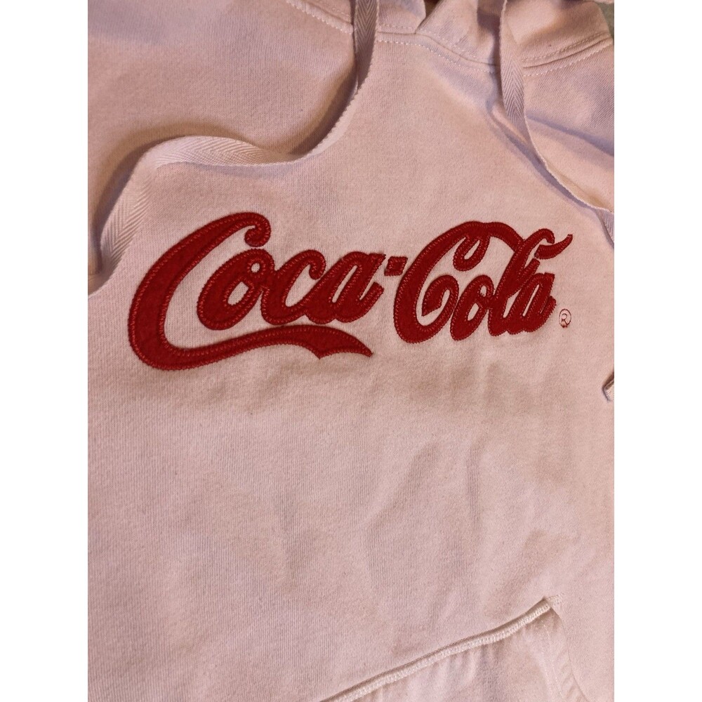 Coca-Cola W Sz XXL Pink Hoodie Oversized Retro Red Stitched Felt Logo Coquette - Picture 8 of 16